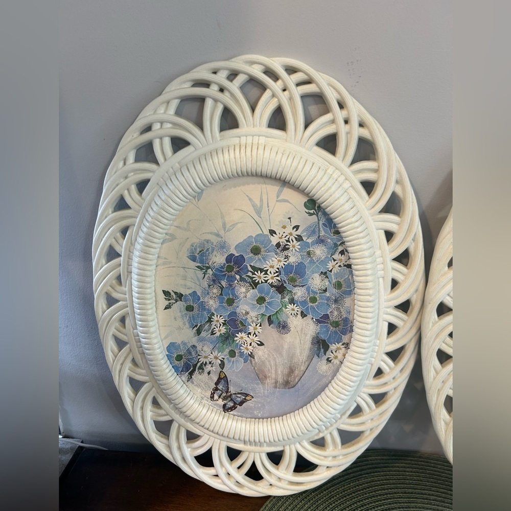2-Vintage 1970s Burwood #8555 Faux Bamboo Flower Botanical Pictures Framed Decor - Picture 4 of 10